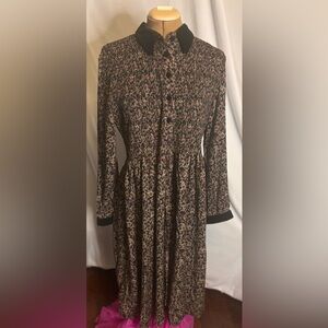 Vintage Smocked  Dress with Velvet trim